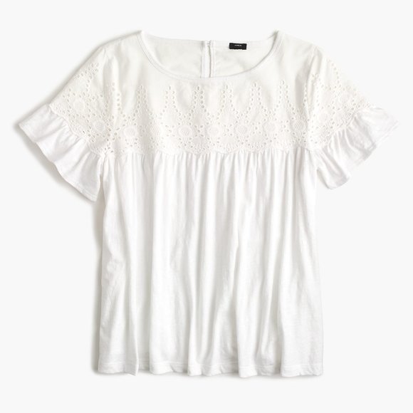 J. Crew Tops - J Crew Flutter Sleeve Eyelet Babydoll Top - S